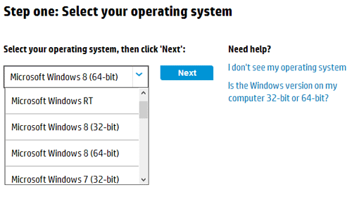 HP Drivers Selection Choices